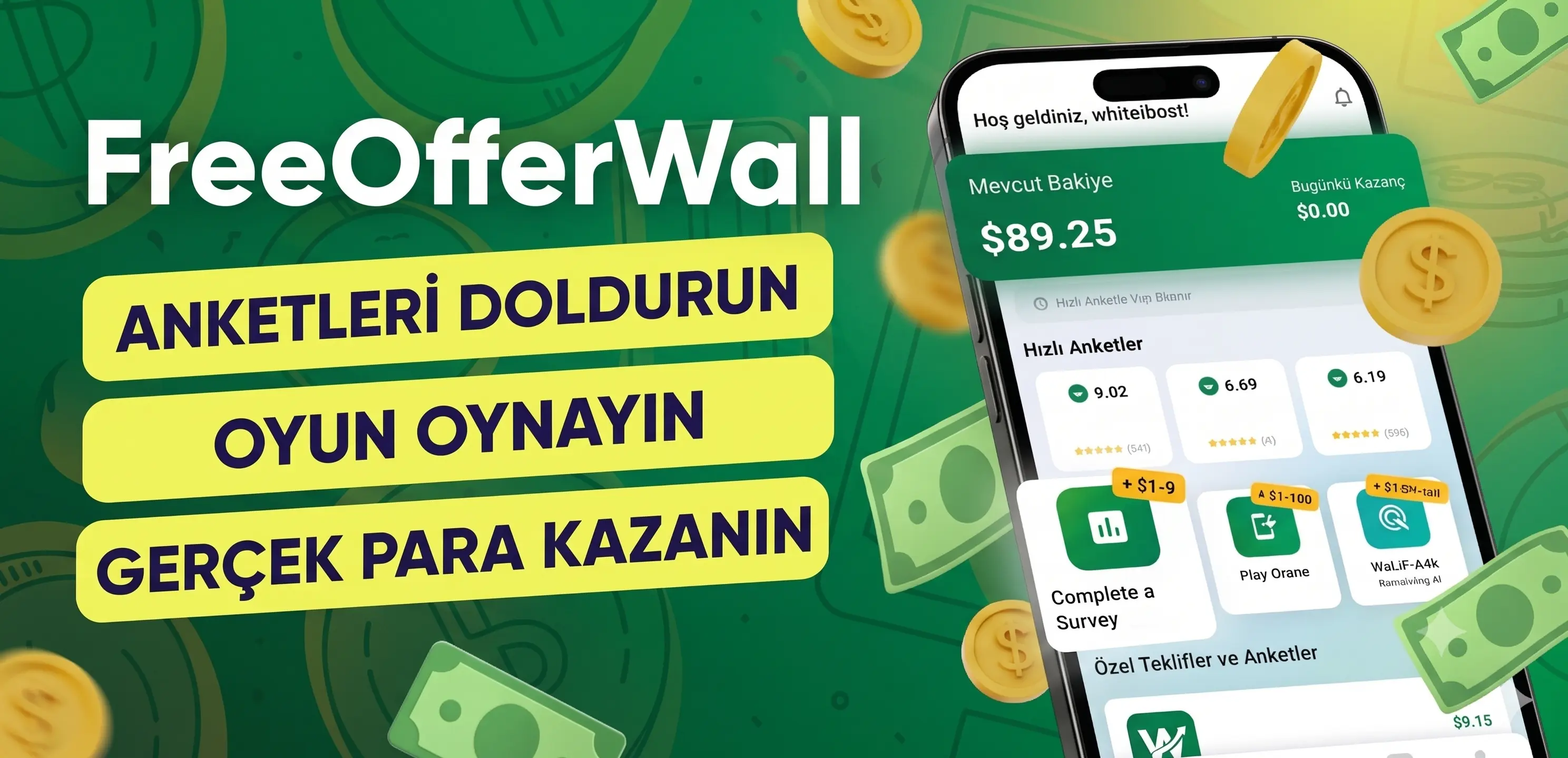 Earn money playing mobile games with FreeOfferWall app